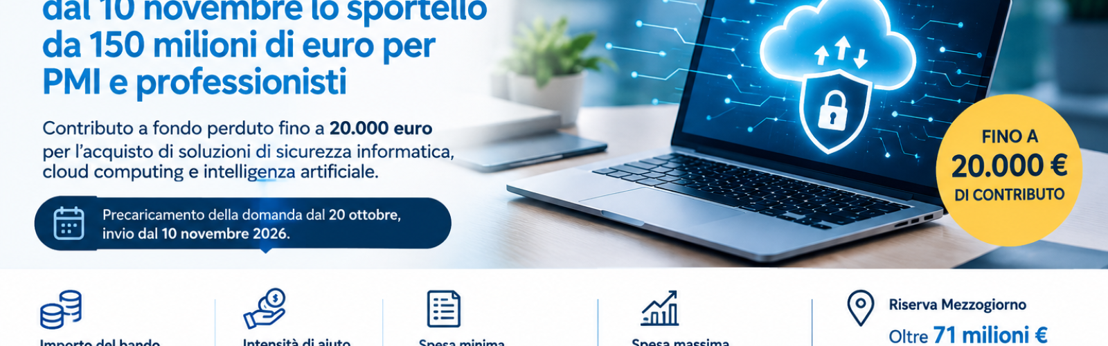 Voucher cloud e cybersecurity: dal 10 novembre lo sportello da 150 milioni di euro per PMI e professionisti